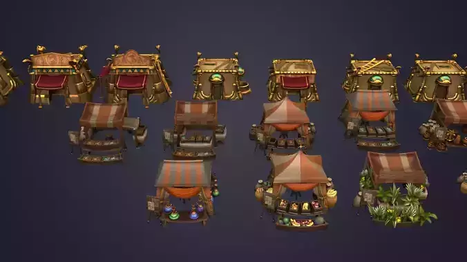 Medieval Market Vegetable Stalls Tent Pack