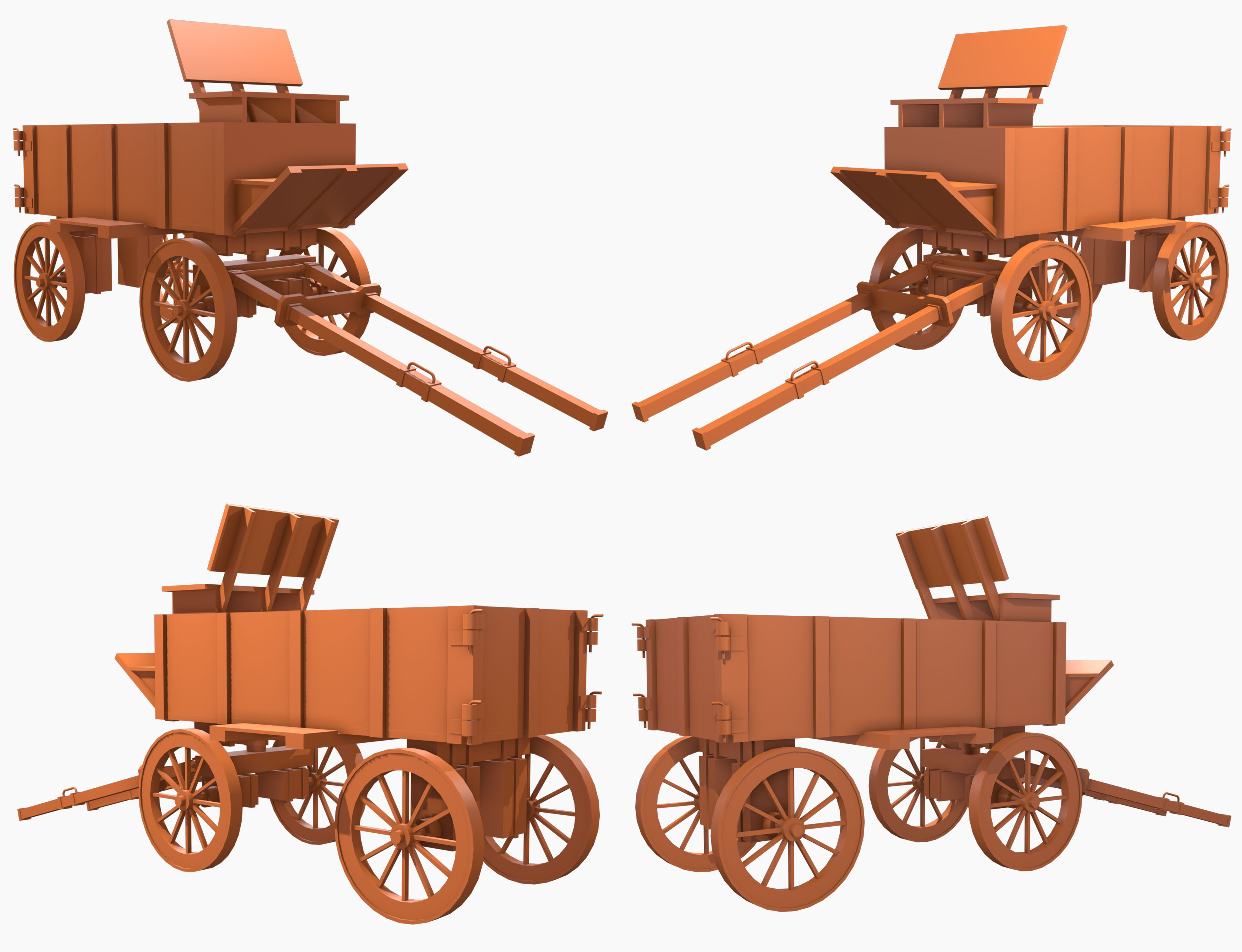 Medieval Wooden Cart Set 1 3D Model Collection_7