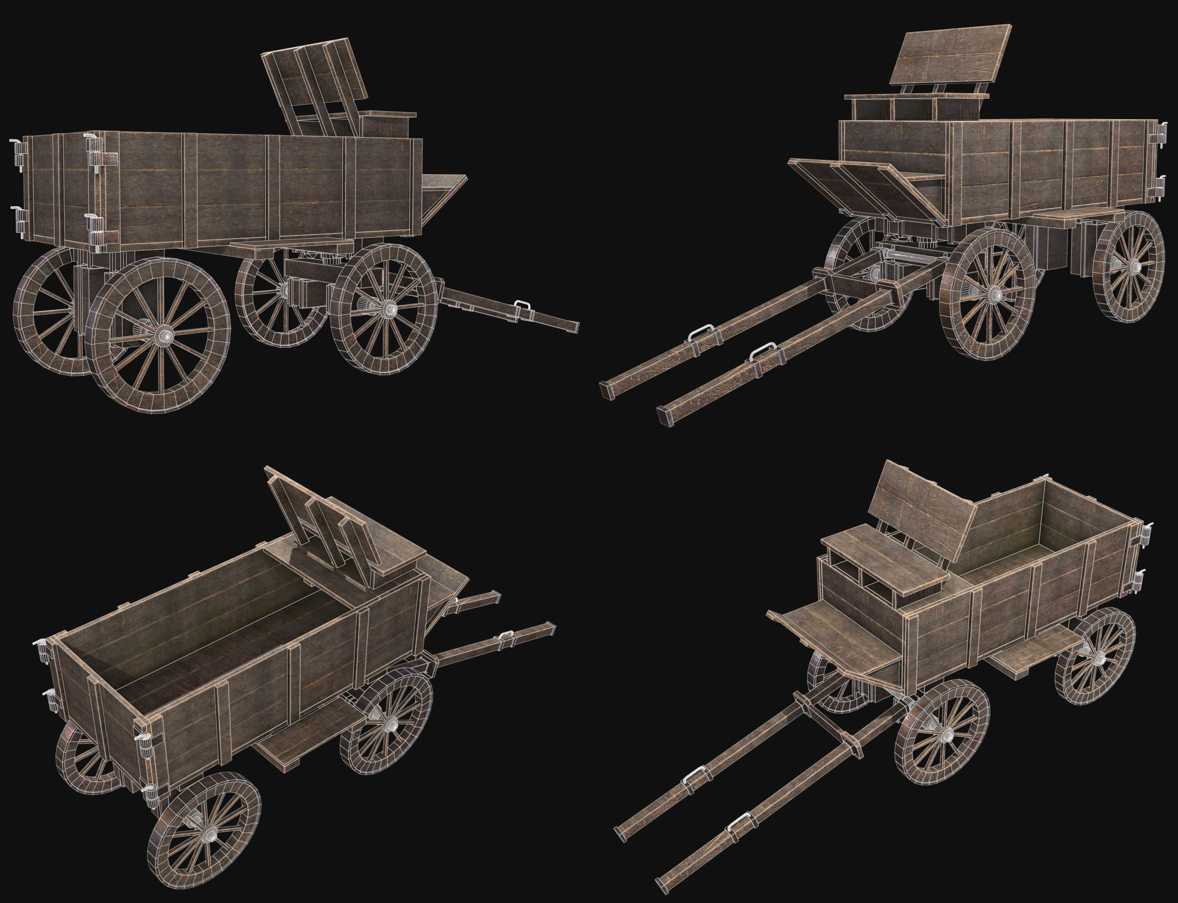 Medieval Wooden Cart Set 1 3D Model Collection_8