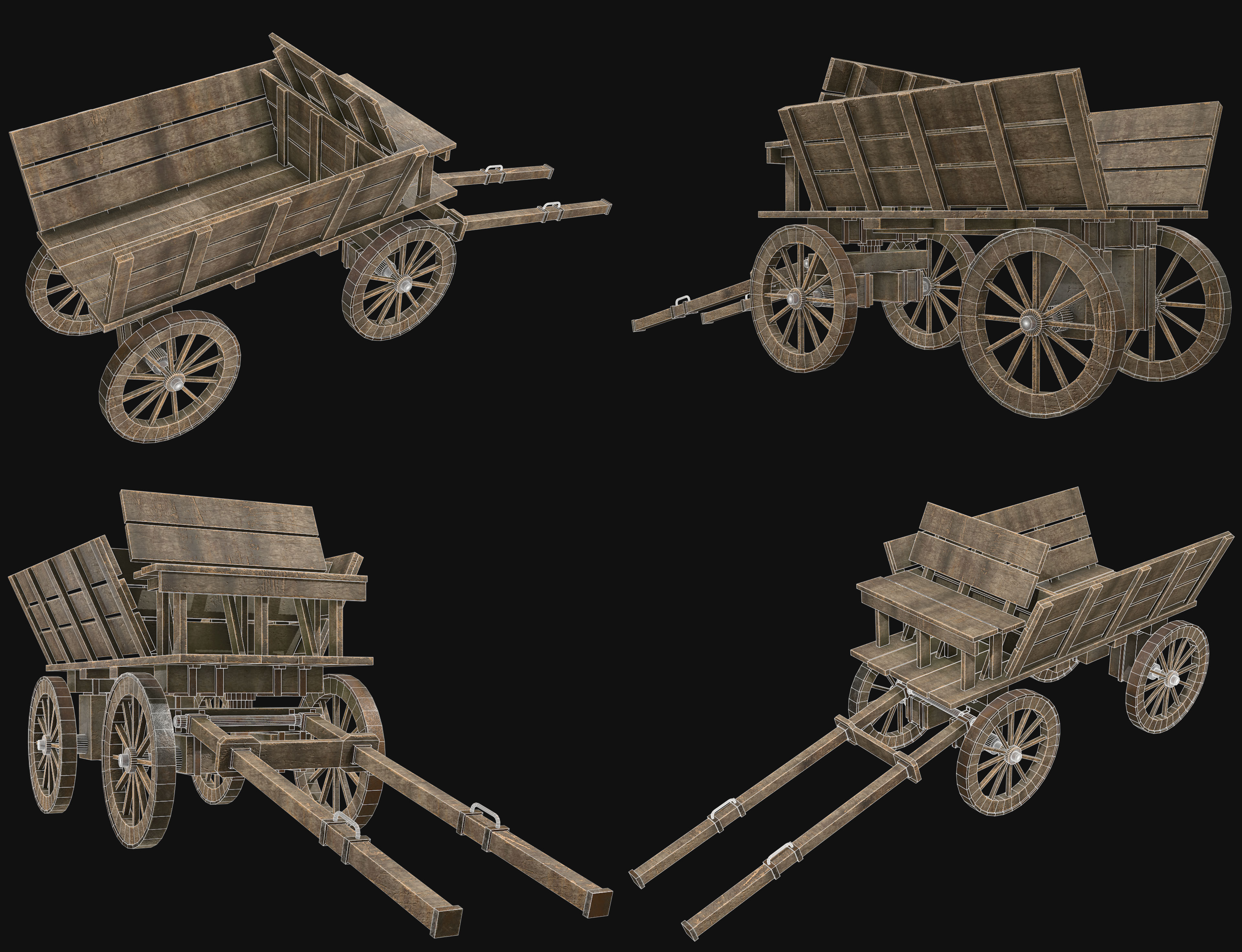 Medieval Wooden Cart Set 1 3D Model Collection_10