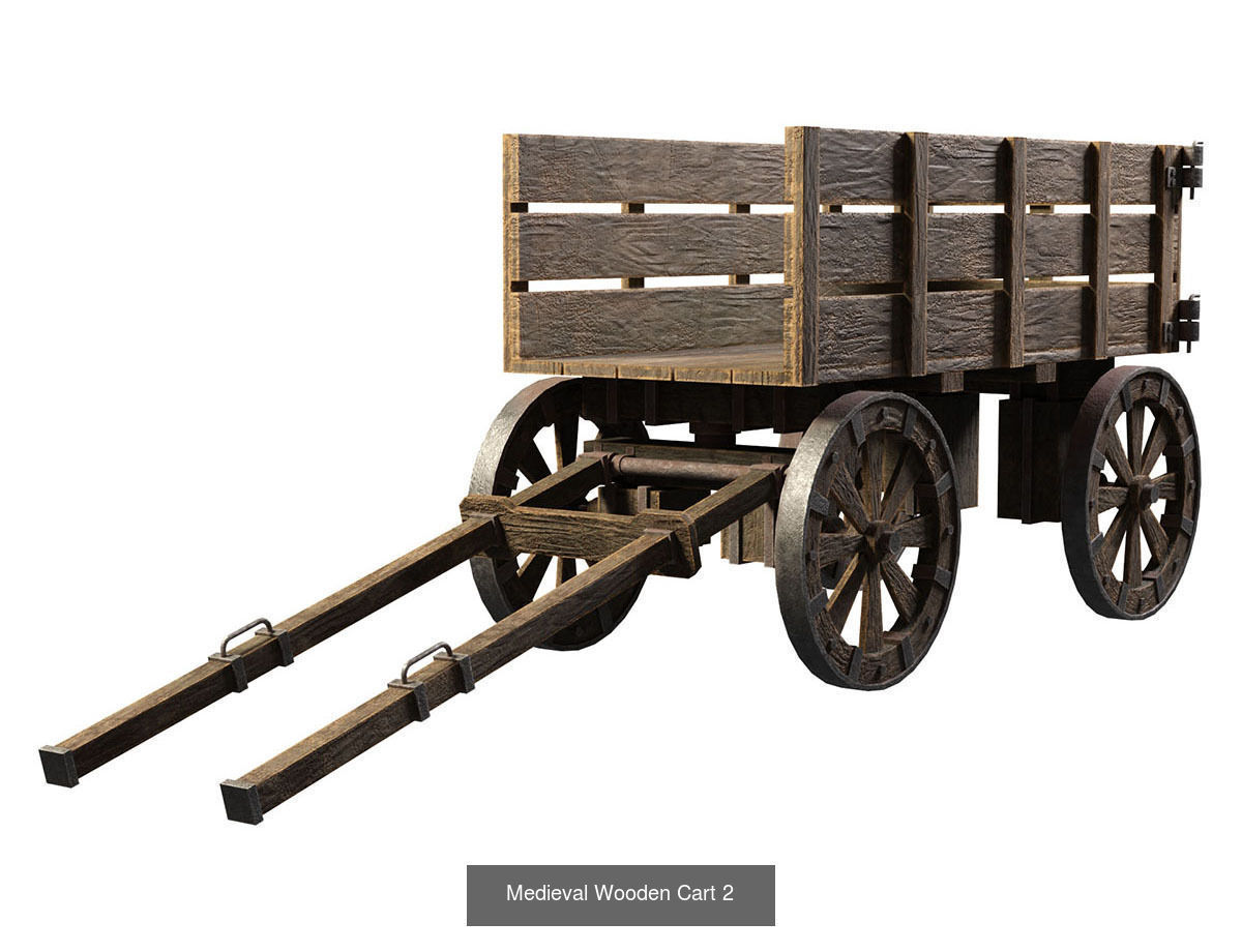 Medieval Wooden Cart Set 1 3D Model Collection_3