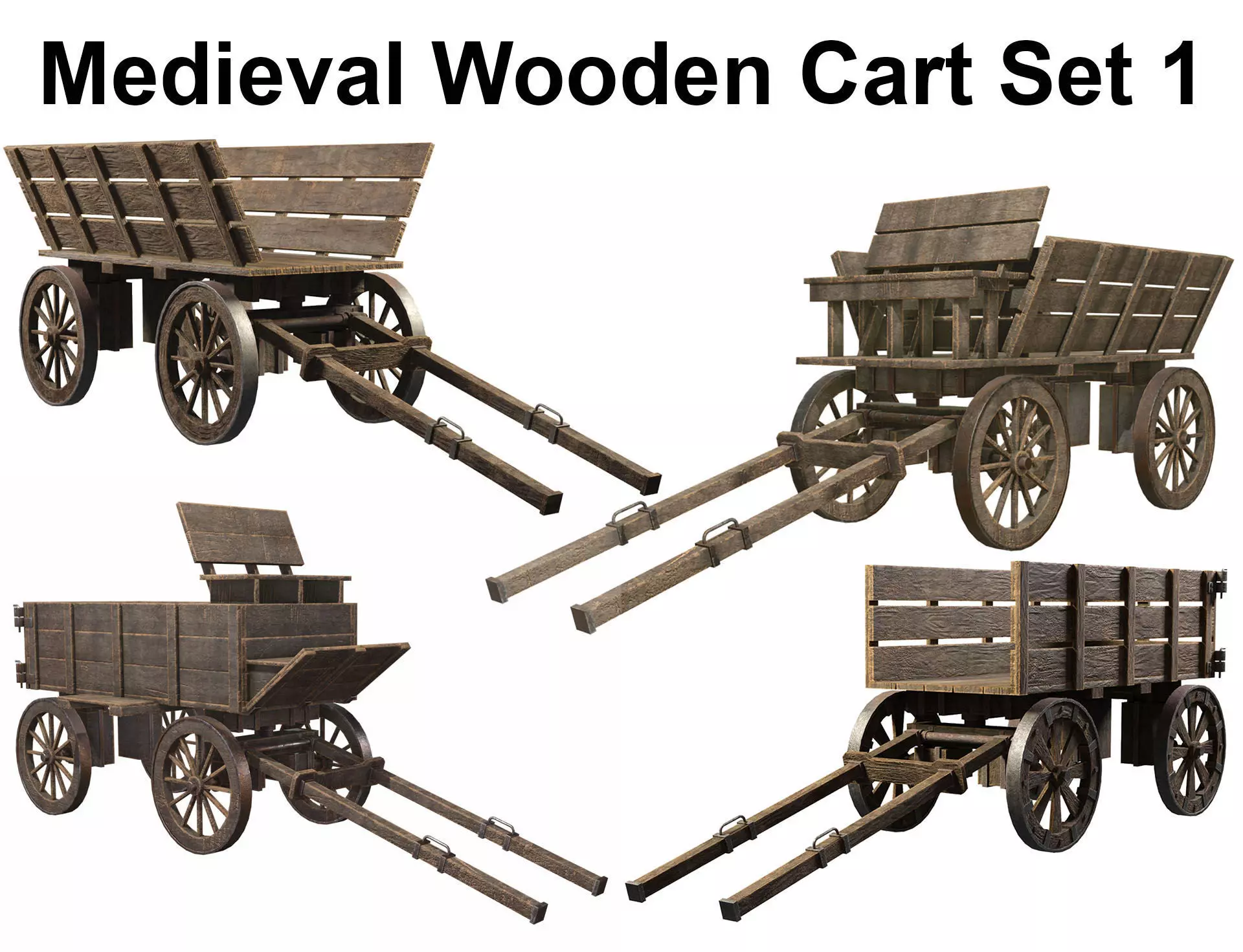 Medieval Wooden Cart Set 1 3D Model Collection_0