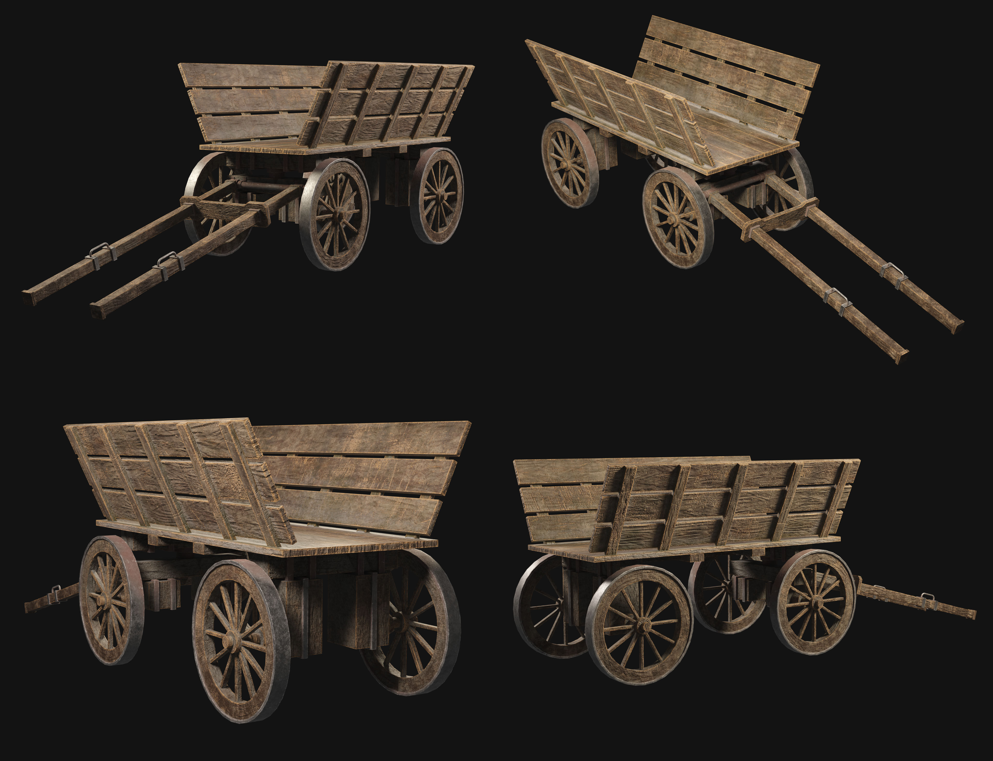 Medieval Wooden Cart Set 1 3D Model Collection_12