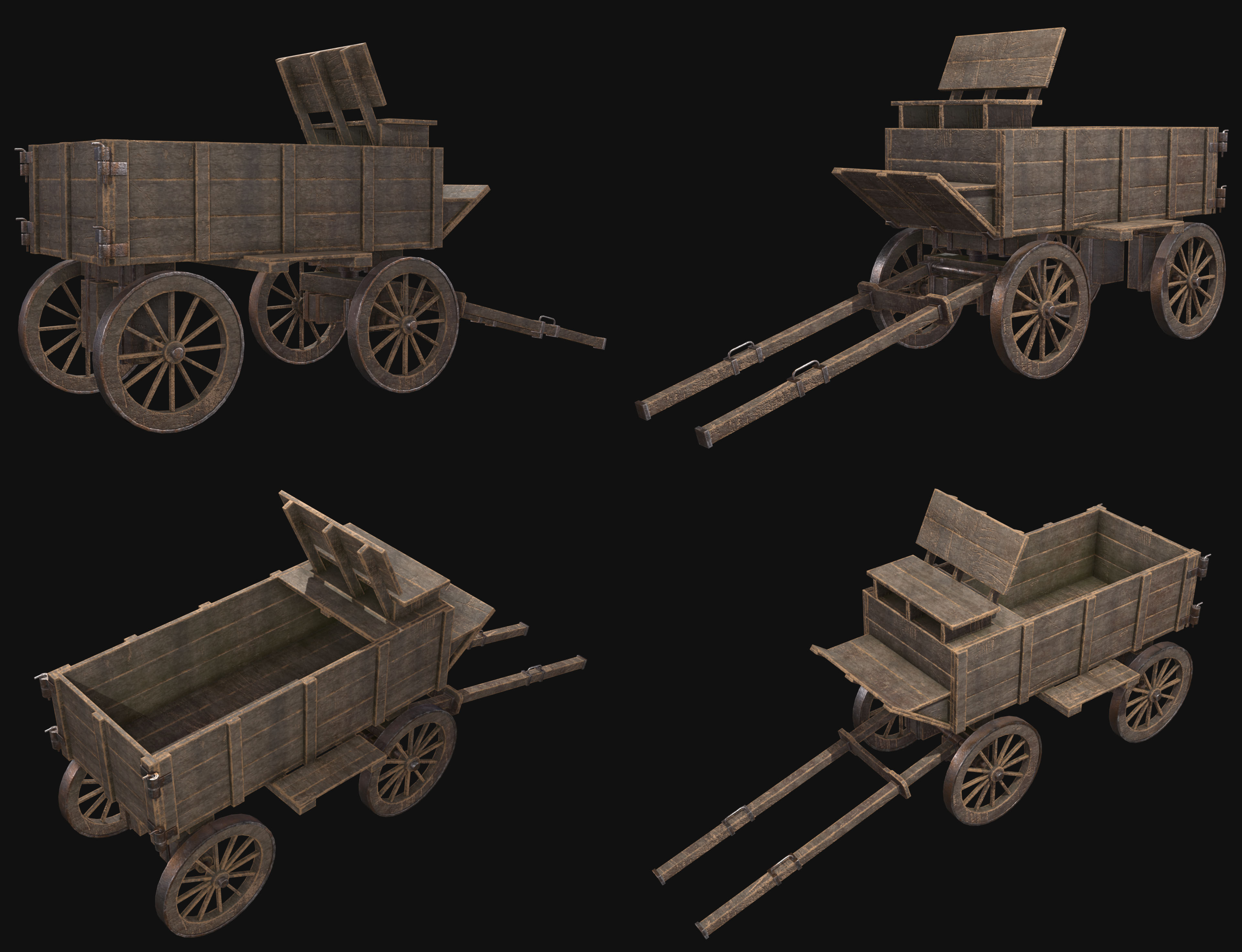 Medieval Wooden Cart Set 1 3D Model Collection_6