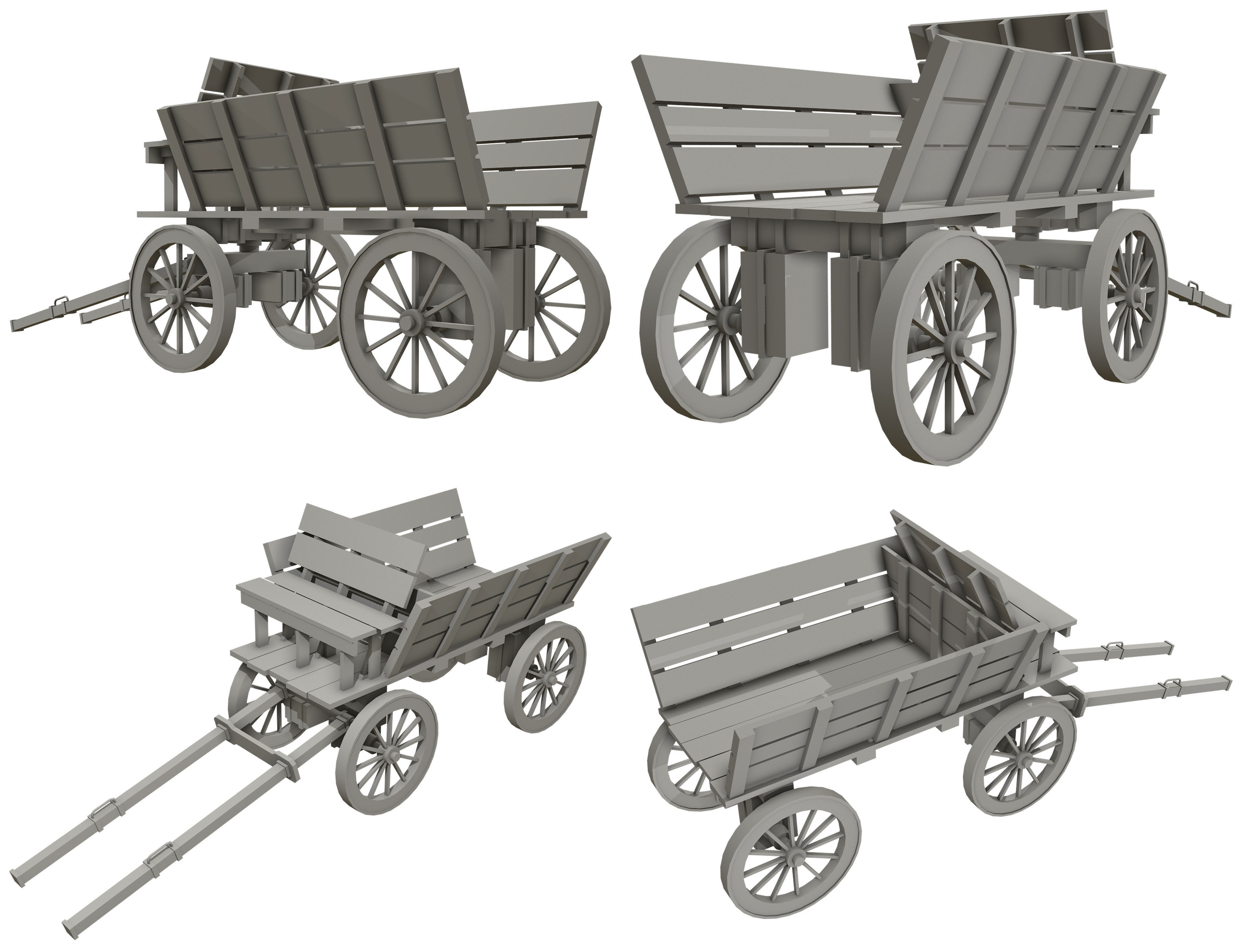 Medieval Wooden Cart Set 1 3D Model Collection_9
