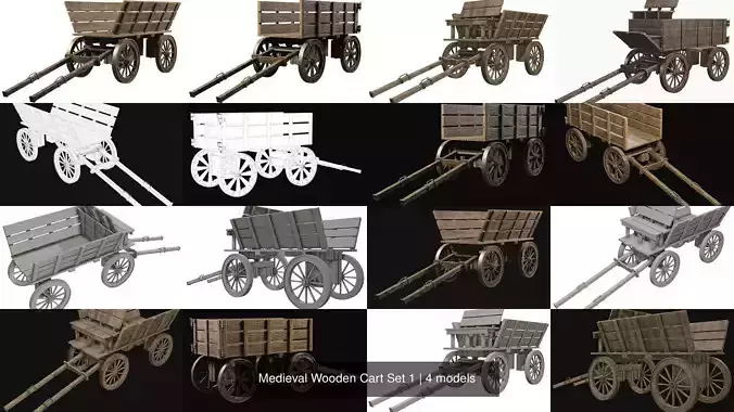 Medieval Wooden Cart Set 1