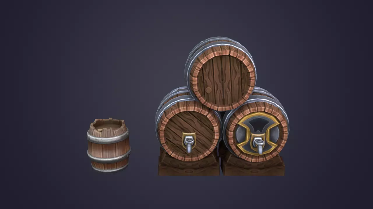 Wooden Barrel Low-poly 3D model_0