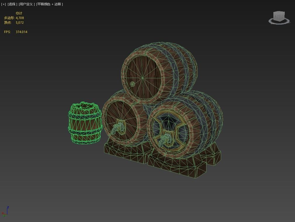 Wooden Barrel Low-poly 3D model_5