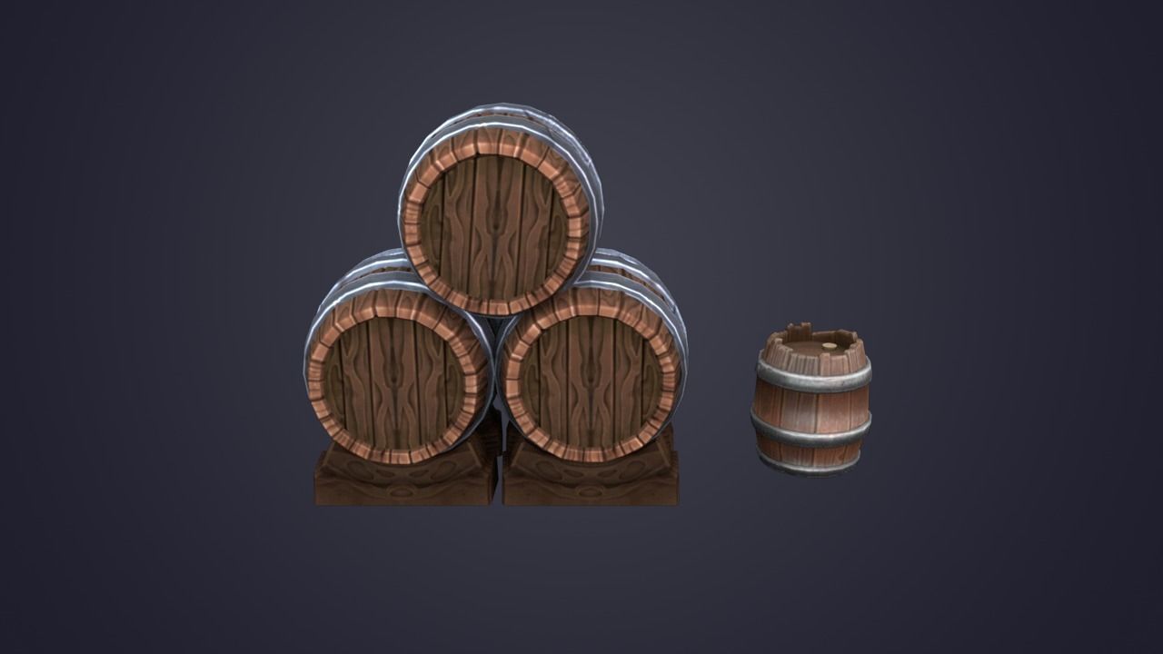 Wooden Barrel Low-poly 3D model_3