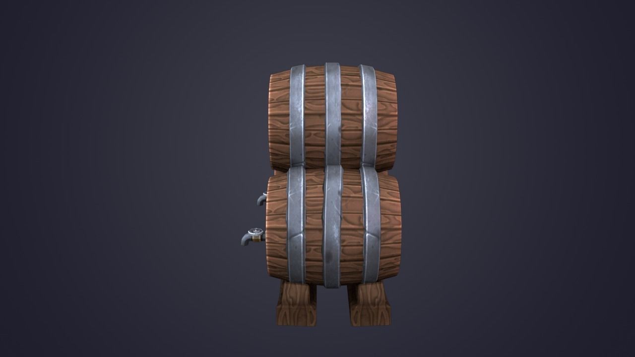 Wooden Barrel Low-poly 3D model_2