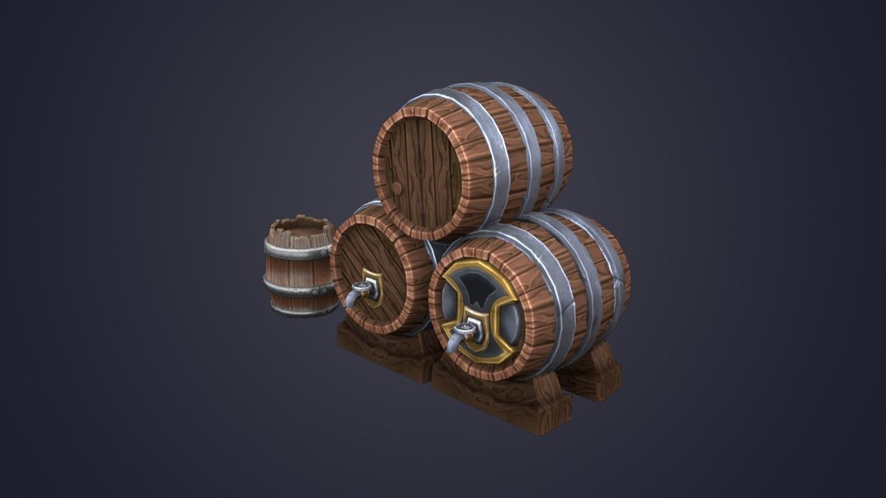 Wooden Barrel Low-poly 3D model_1