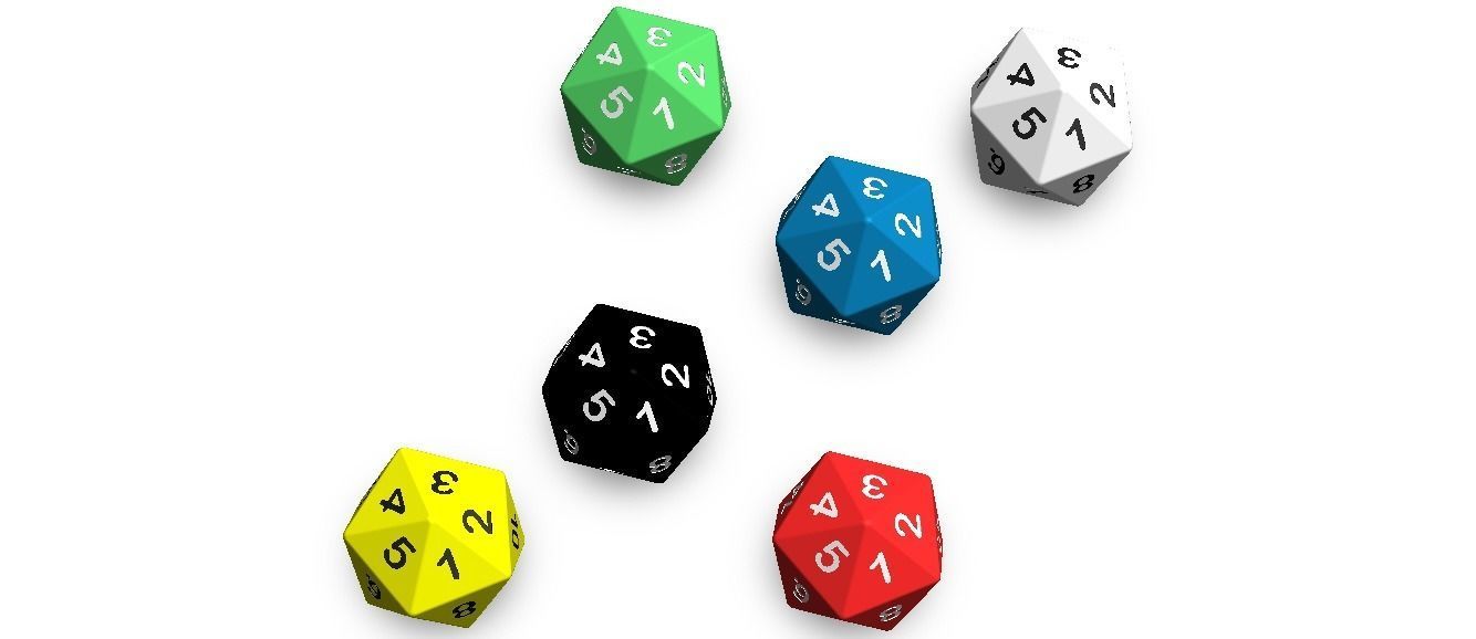 20 Sided Game Dice 6 Colors 3D print model_9