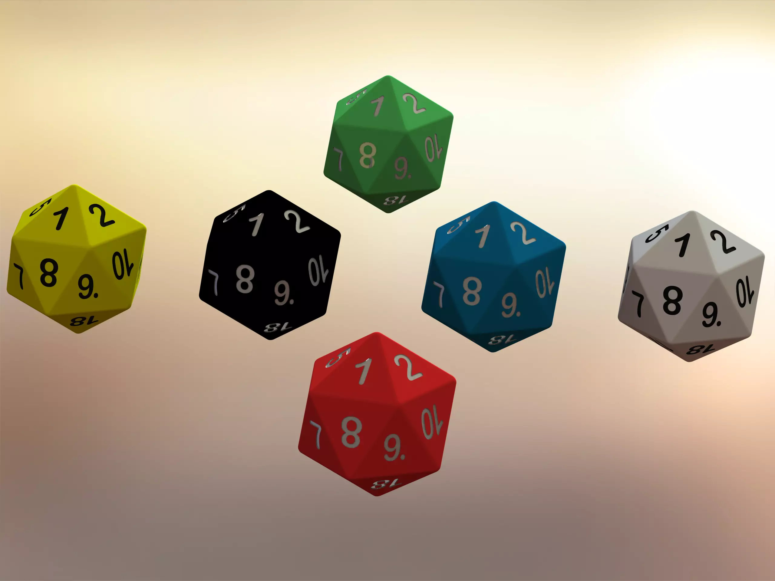 20 Sided Game Dice 6 Colors 3D print model_0
