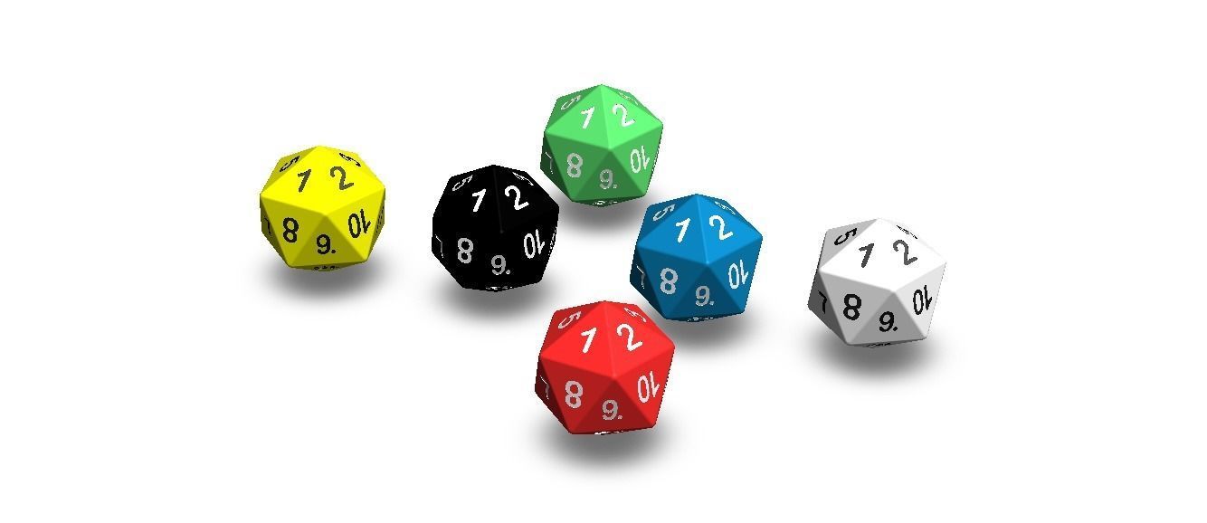 20 Sided Game Dice 6 Colors 3D print model_17