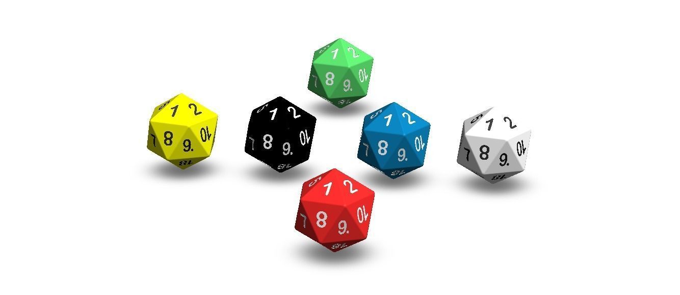 20 Sided Game Dice 6 Colors 3D print model_5