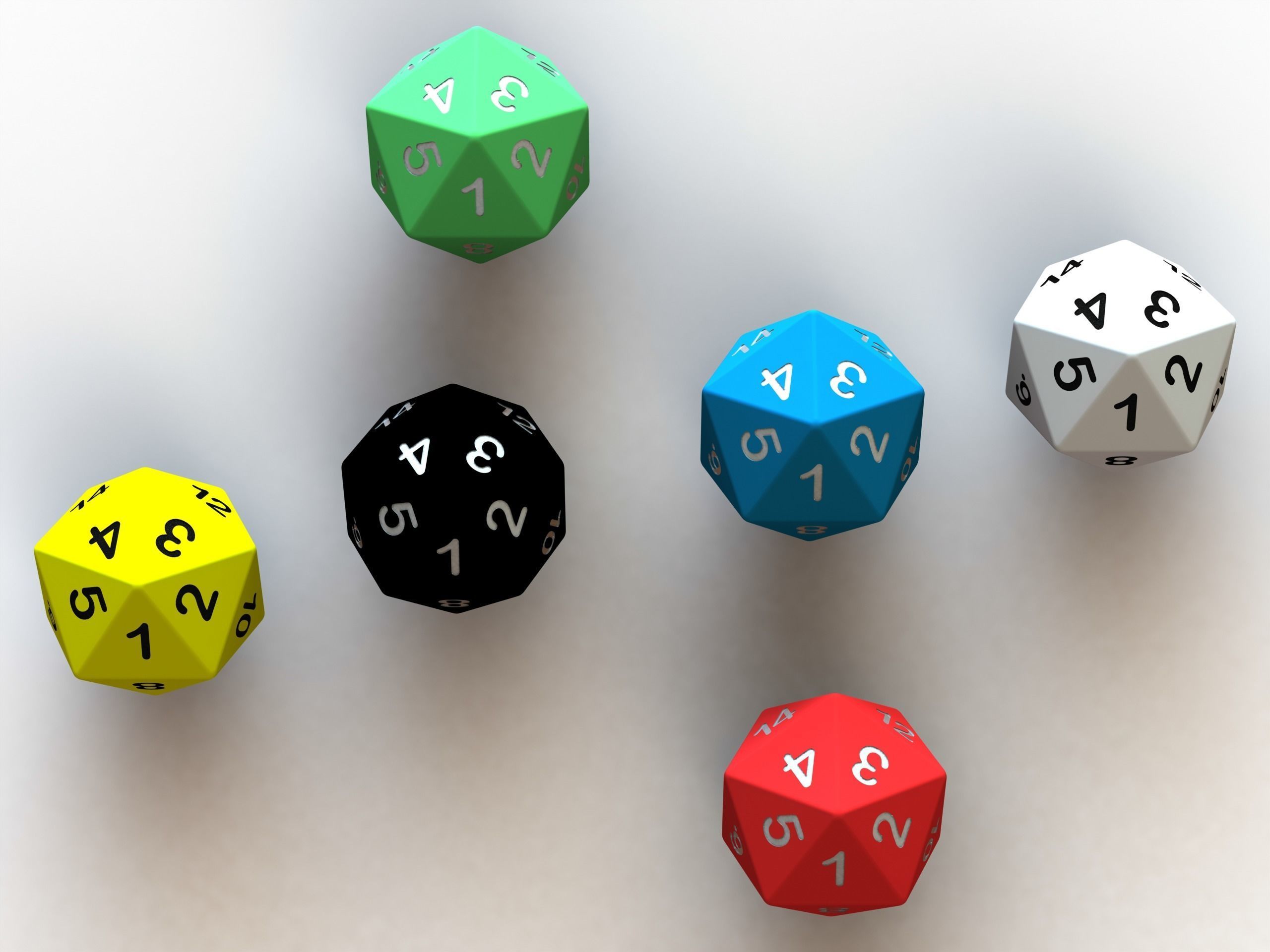 20 Sided Game Dice 6 Colors 3D print model_1