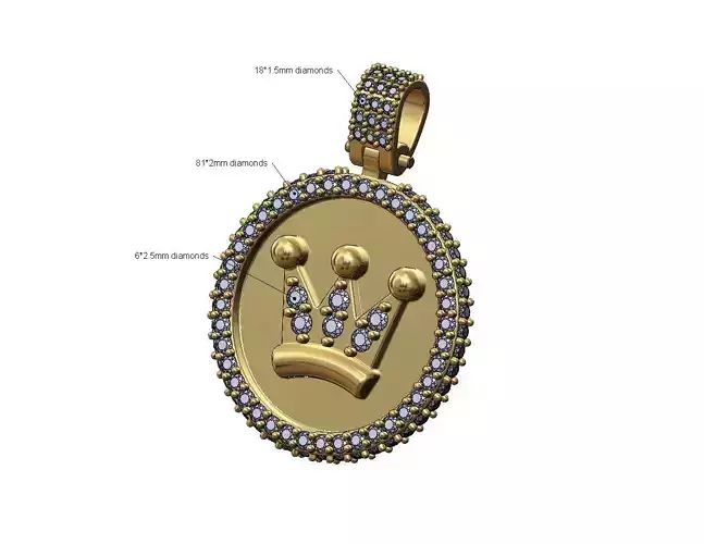 Iced diamond crown pendant with bail