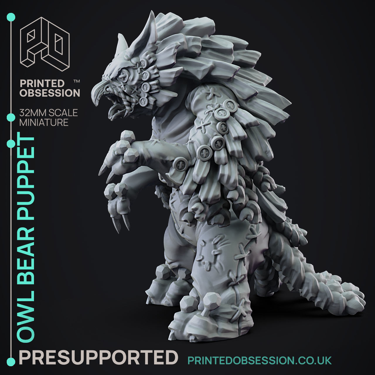 Owlbear Puppet -3D Printable TTRPG - PRESUPPORTED - 32mm Scale 3D print model_4