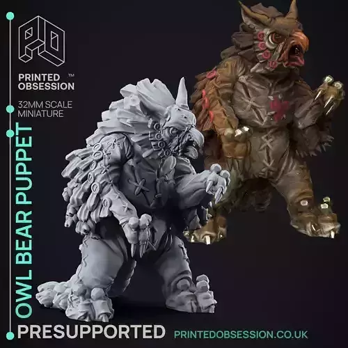 Owlbear Puppet -3D Printable TTRPG - PRESUPPORTED - 32mm Scale 