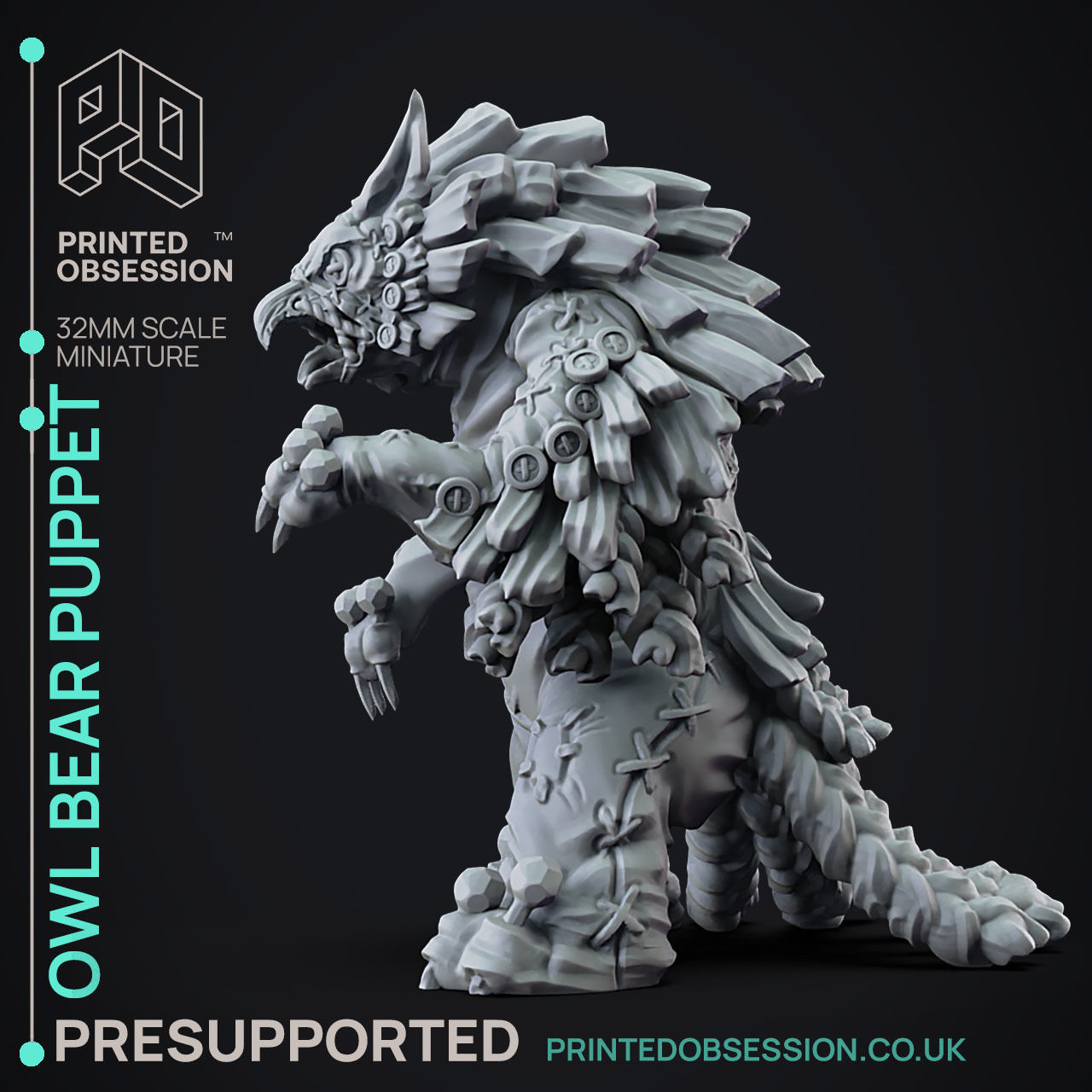 Owlbear Puppet -3D Printable TTRPG - PRESUPPORTED - 32mm Scale 3D print model_3