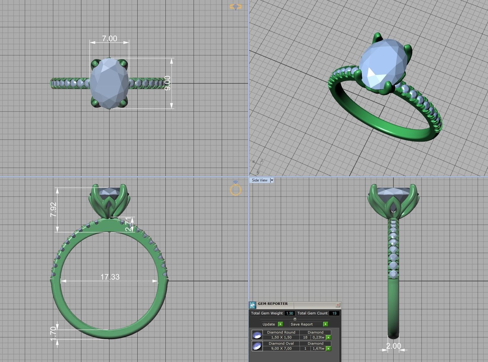 Zoe Engagement Solitaire Ring 9x7 Oval Stone 3Dmodel 3D print model_8