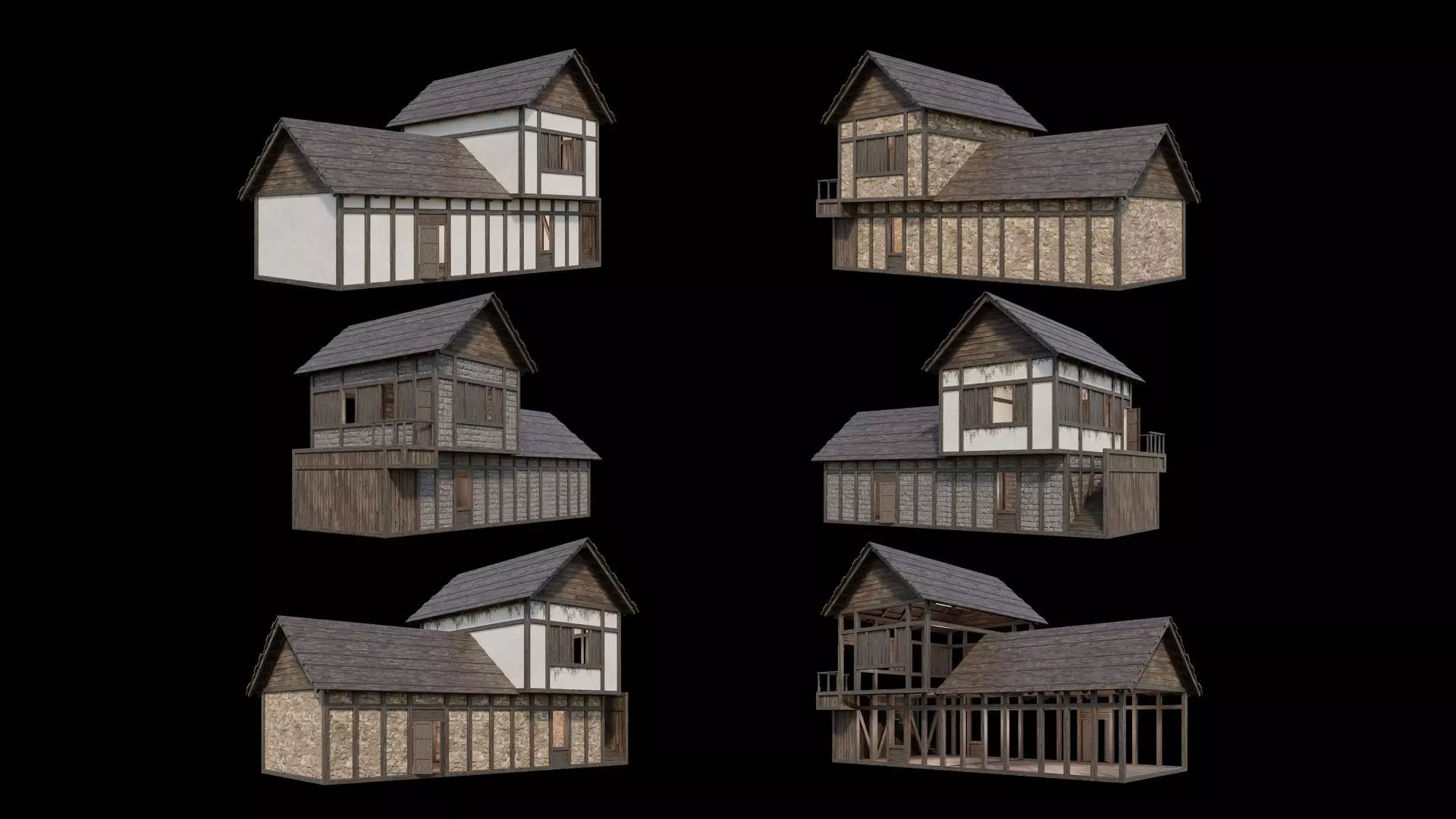 Medieval Village Pack  - 6 Assets - 4K Textures Game Ready Low-poly 3D model_0