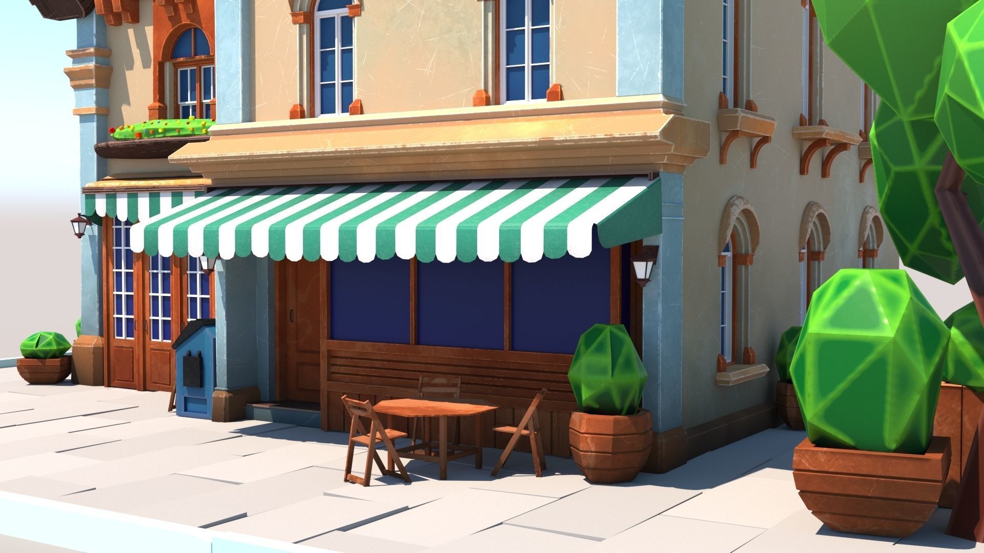 Stylized Beautiful Street Town House-02  wiht PBR Textures Low-poly 3D model_10