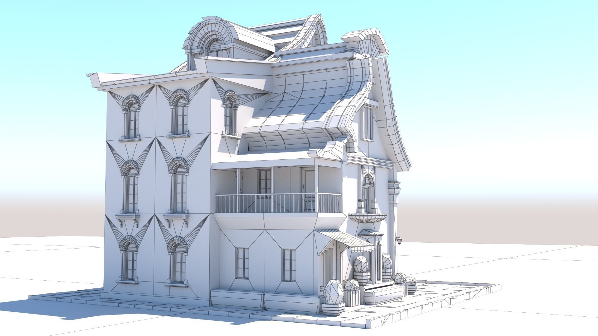 Stylized Beautiful Street Town House-02  wiht PBR Textures Low-poly 3D model_27
