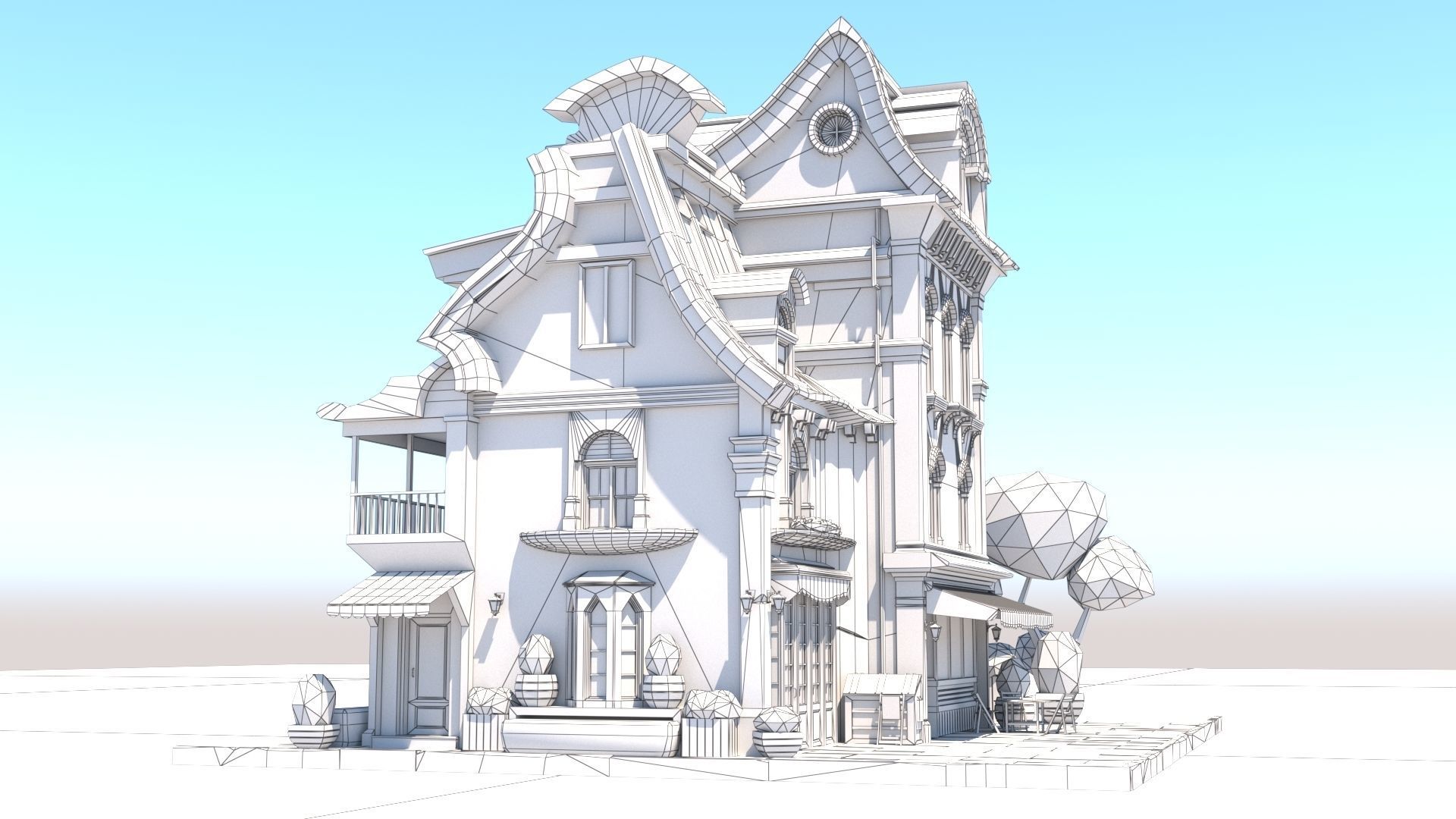Stylized Beautiful Street Town House-02  wiht PBR Textures Low-poly 3D model_29