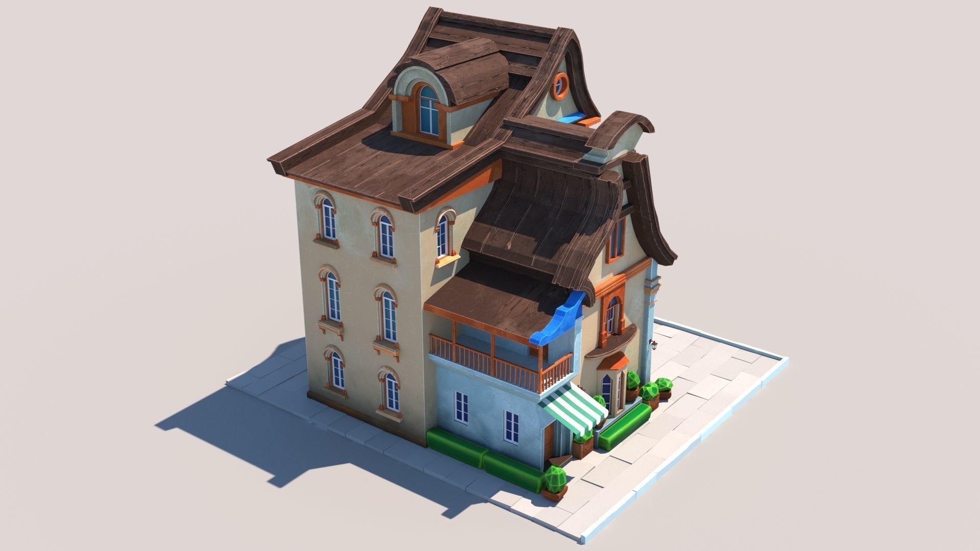 Stylized Beautiful Street Town House-02  wiht PBR Textures Low-poly 3D model_14