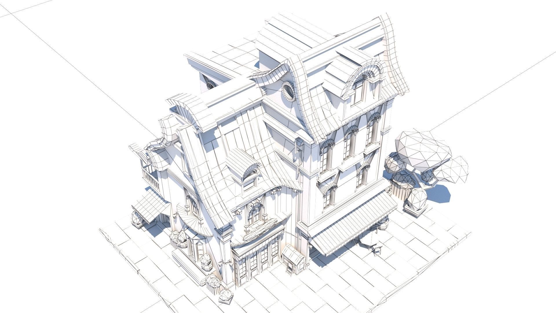 Stylized Beautiful Street Town House-02  wiht PBR Textures Low-poly 3D model_37