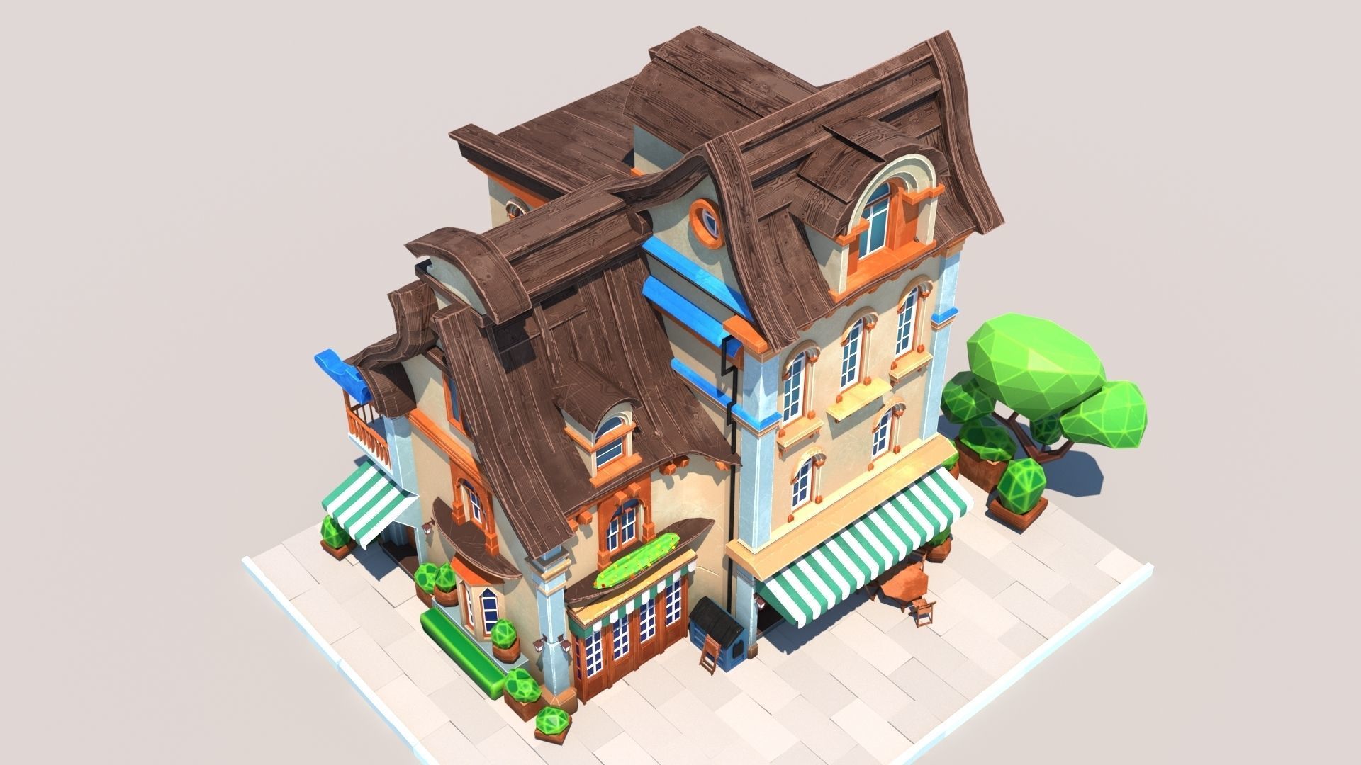 Stylized Beautiful Street Town House-02  wiht PBR Textures Low-poly 3D model_15