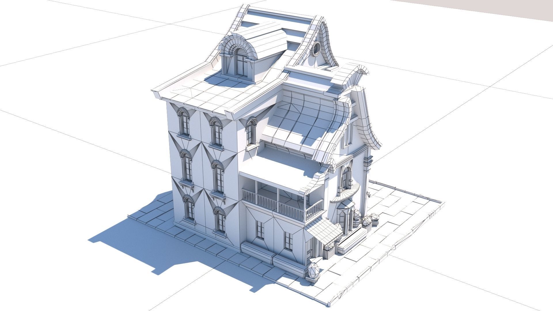 Stylized Beautiful Street Town House-02  wiht PBR Textures Low-poly 3D model_36