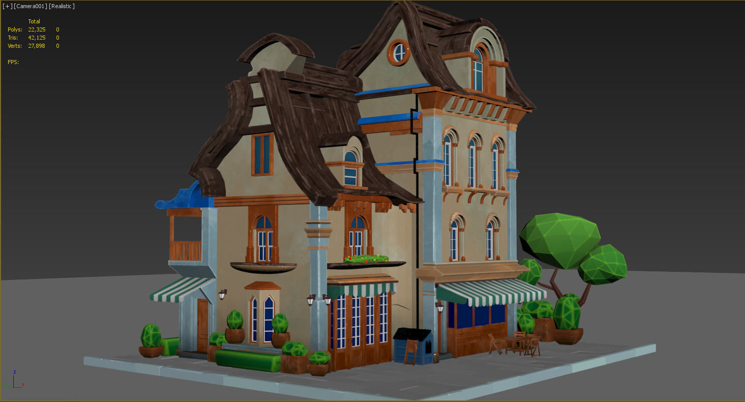 Stylized Beautiful Street Town House-02  wiht PBR Textures Low-poly 3D model_22