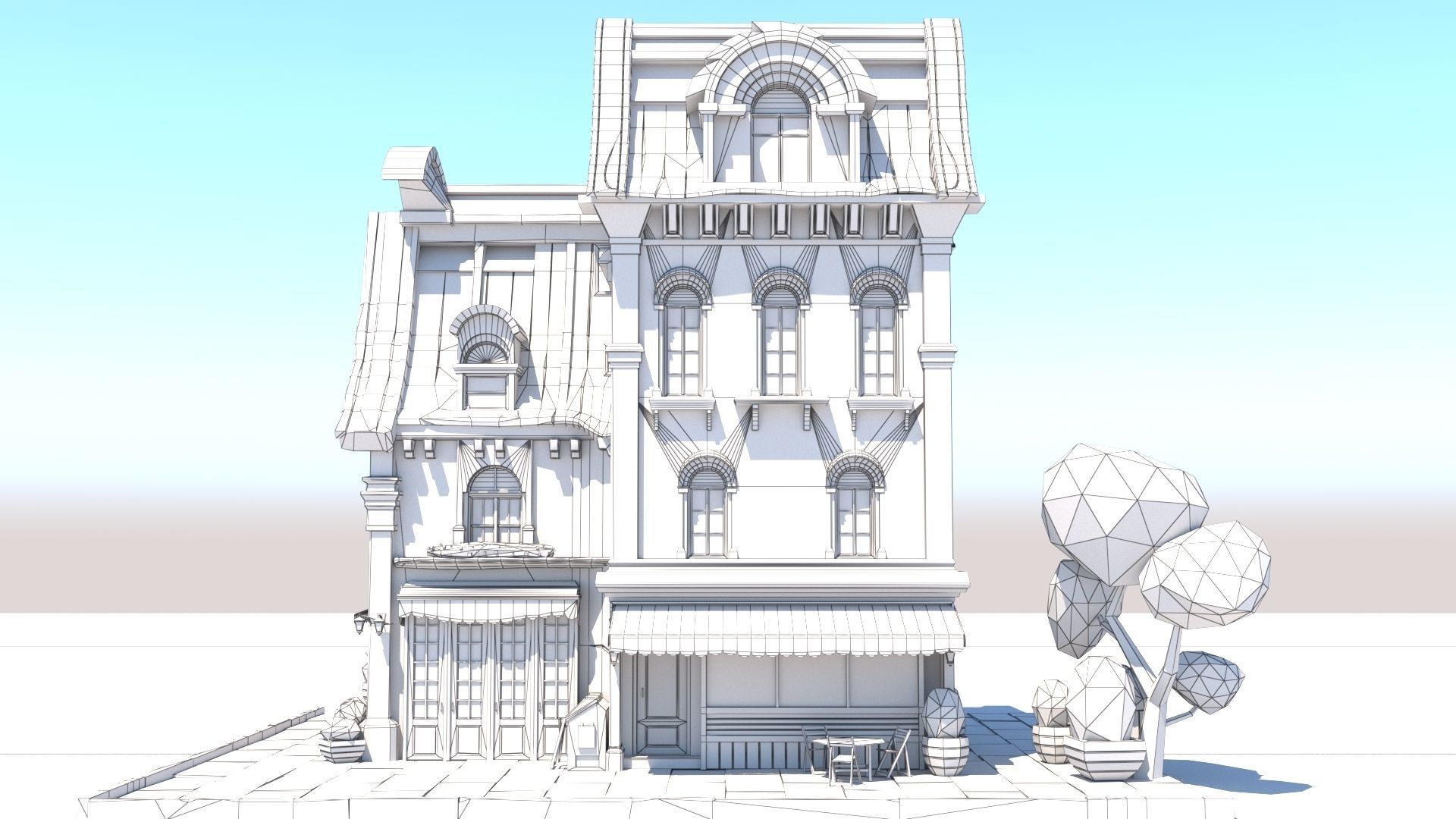 Stylized Beautiful Street Town House-02  wiht PBR Textures Low-poly 3D model_39