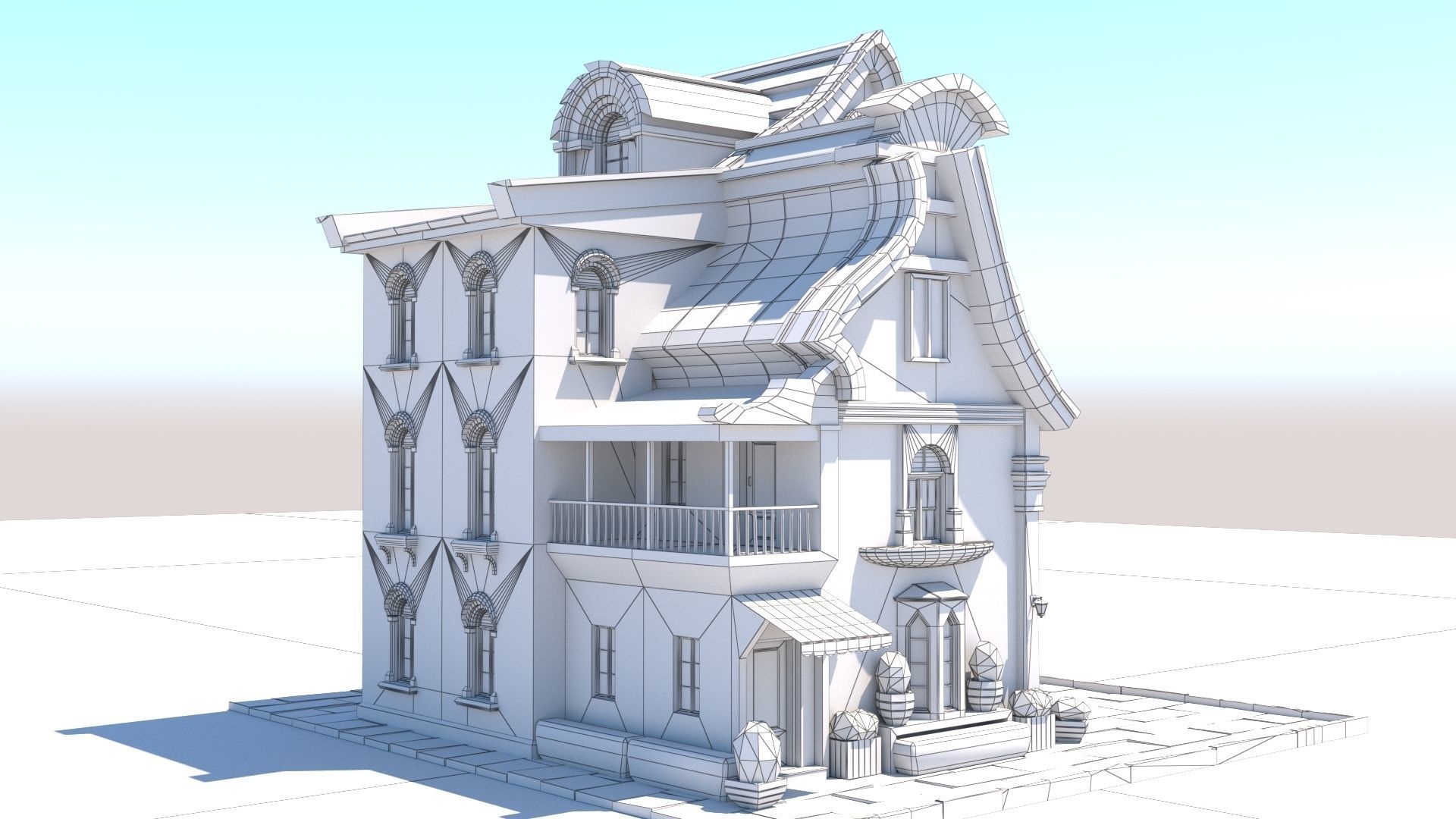 Stylized Beautiful Street Town House-02  wiht PBR Textures Low-poly 3D model_41