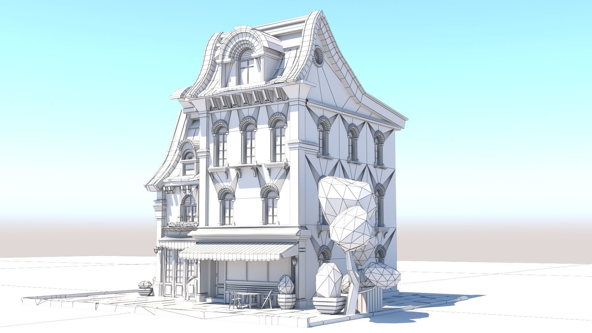 Stylized Beautiful Street Town House-02  wiht PBR Textures Low-poly 3D model_25