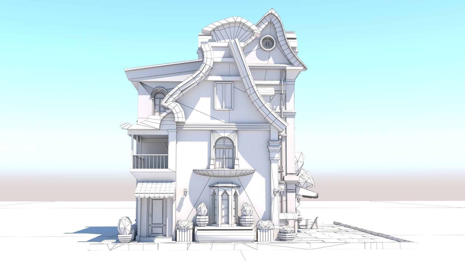 Stylized Beautiful Street Town House-02  wiht PBR Textures Low-poly 3D model_28