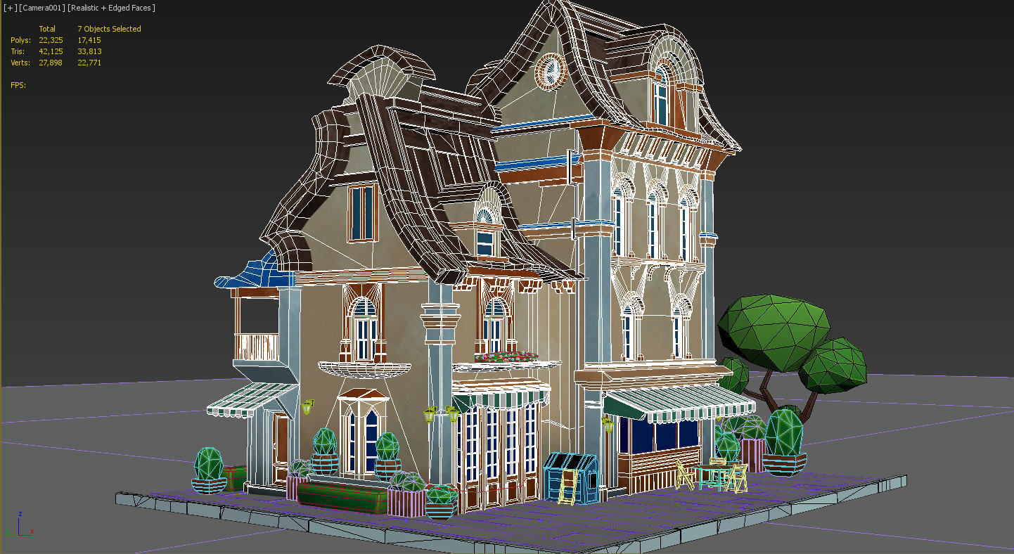 Stylized Beautiful Street Town House-02  wiht PBR Textures Low-poly 3D model_21