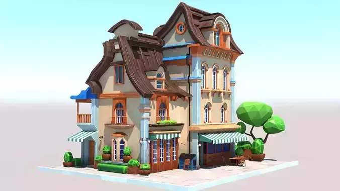 Stylized Beautiful Street Town House-02  wiht PBR Textures