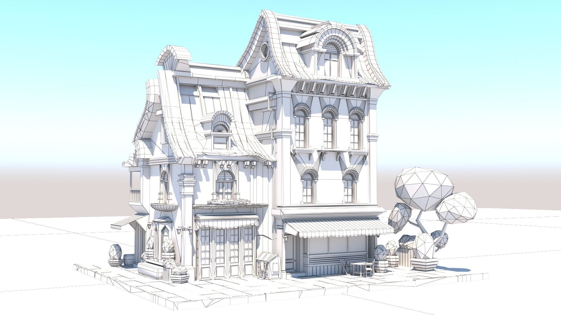 Stylized Beautiful Street Town House-02  wiht PBR Textures Low-poly 3D model_24