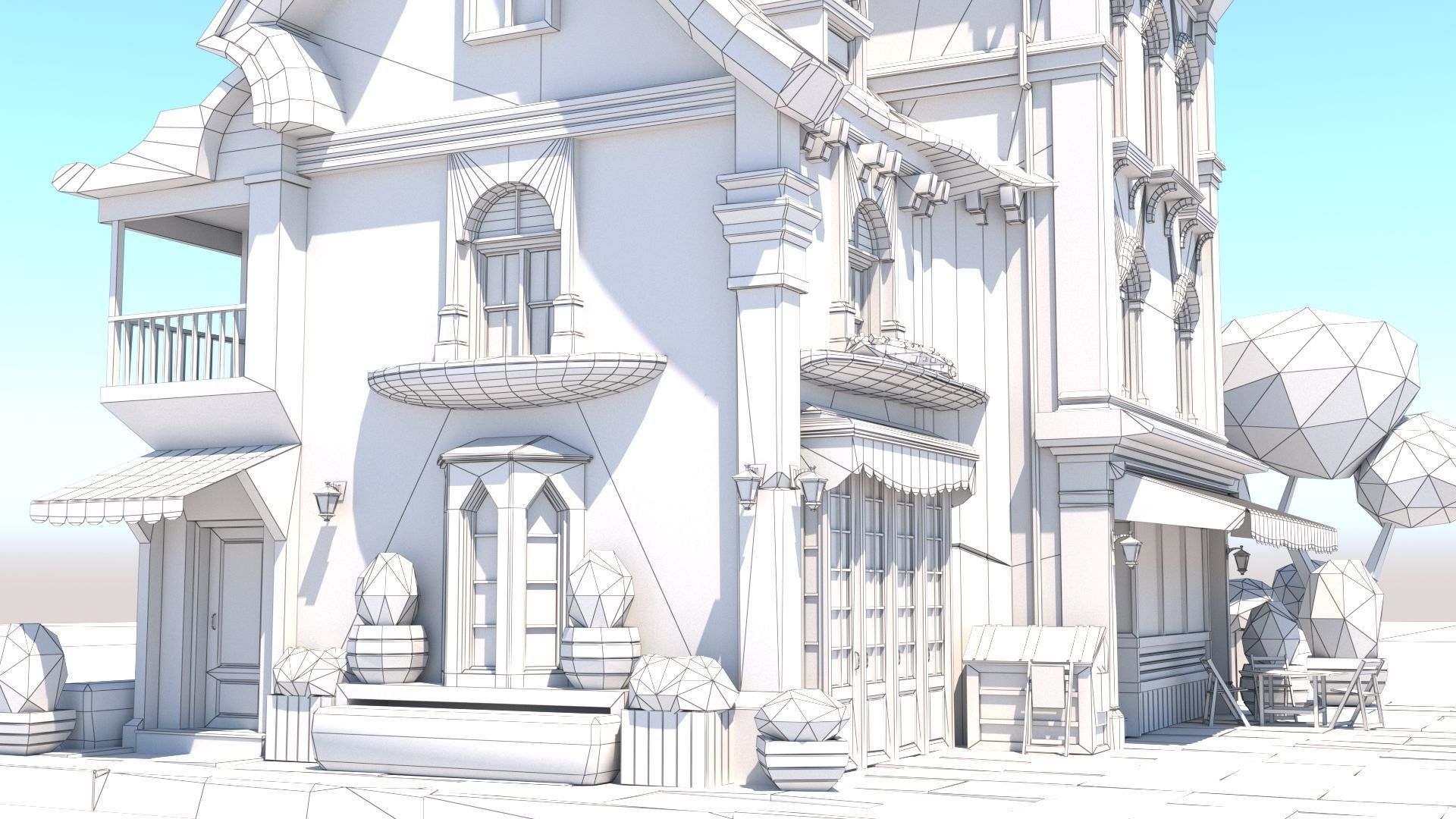 Stylized Beautiful Street Town House-02  wiht PBR Textures Low-poly 3D model_30