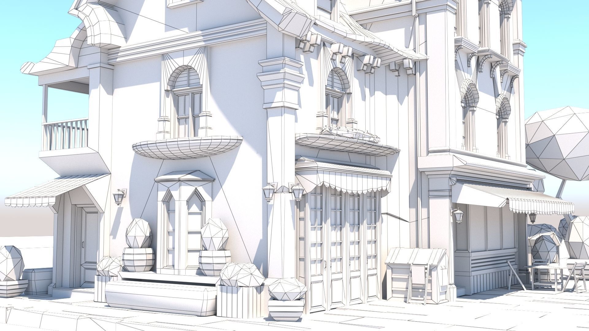 Stylized Beautiful Street Town House-02  wiht PBR Textures Low-poly 3D model_31