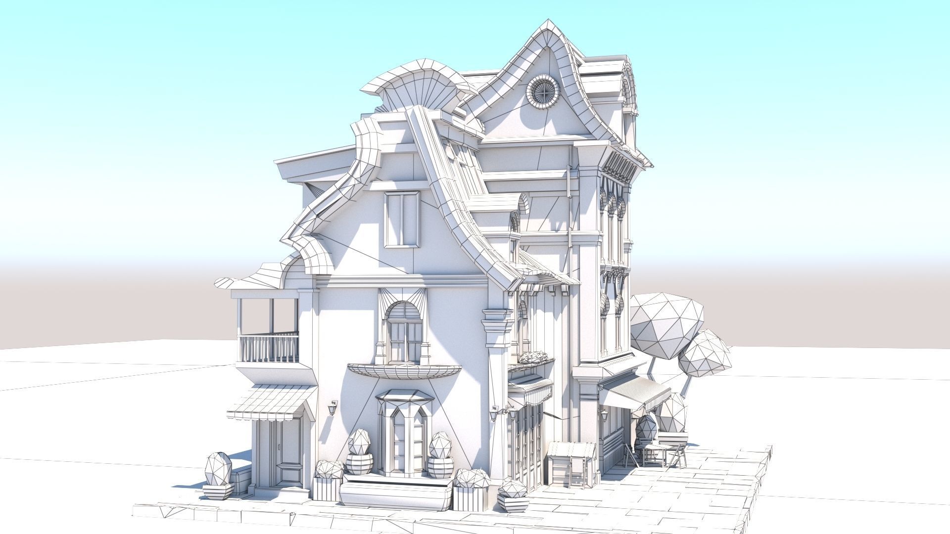 Stylized Beautiful Street Town House-02  wiht PBR Textures Low-poly 3D model_40