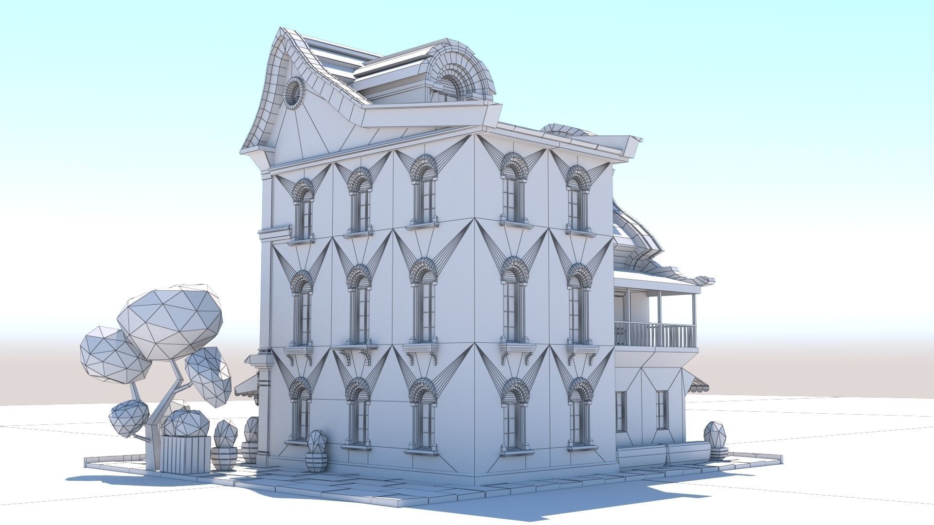Stylized Beautiful Street Town House-02  wiht PBR Textures Low-poly 3D model_26