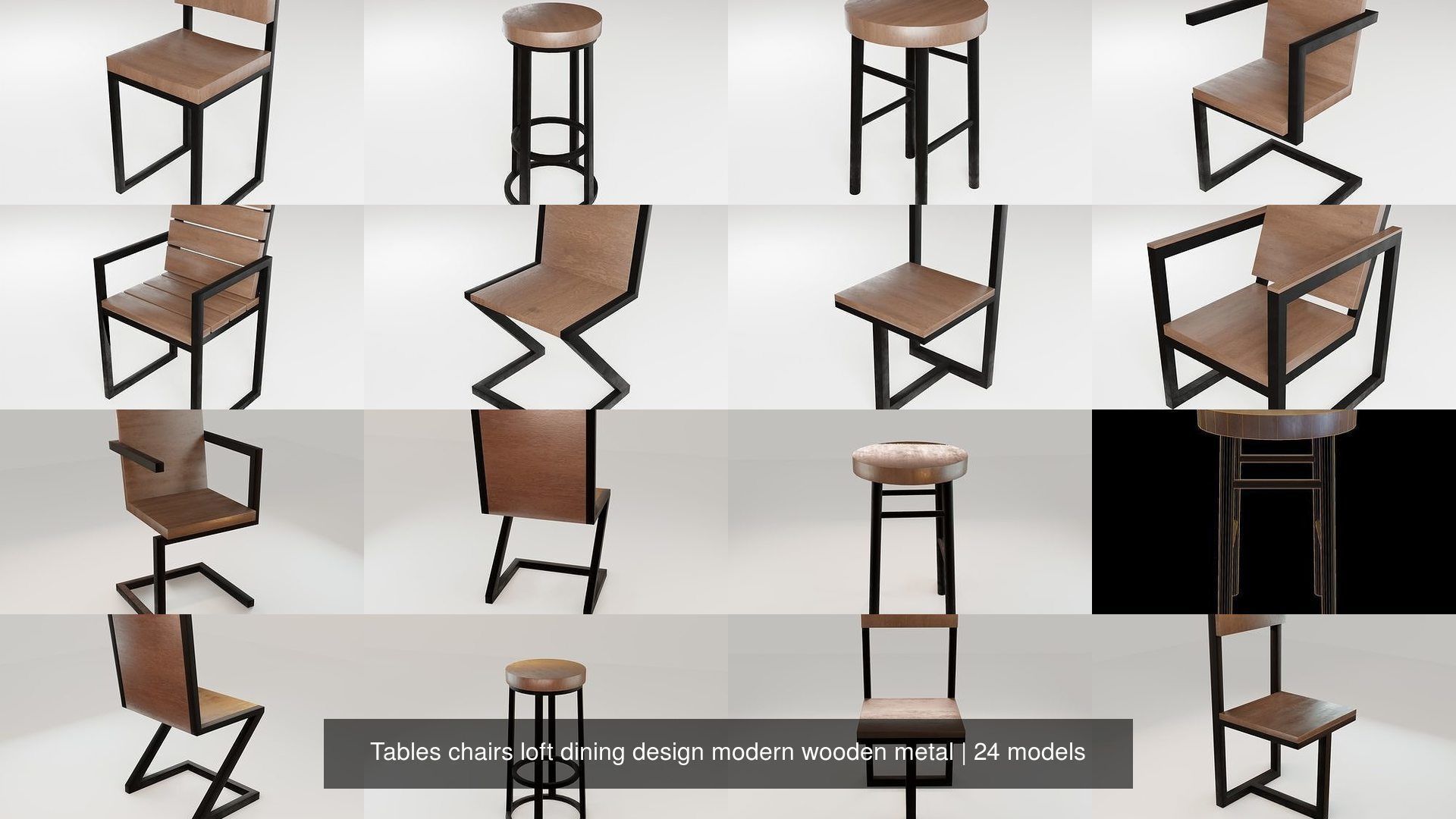 Table chair loft dining design modern wooden metal 3D Model Collection_3