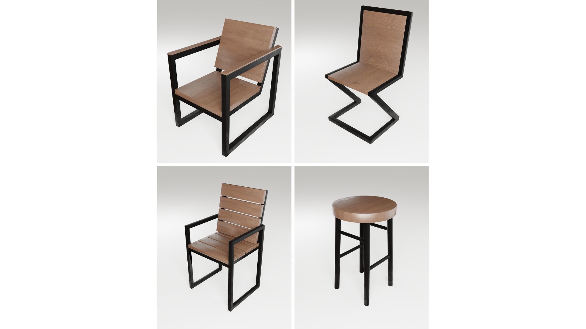 Table chair loft dining design modern wooden metal 3D Model Collection_4