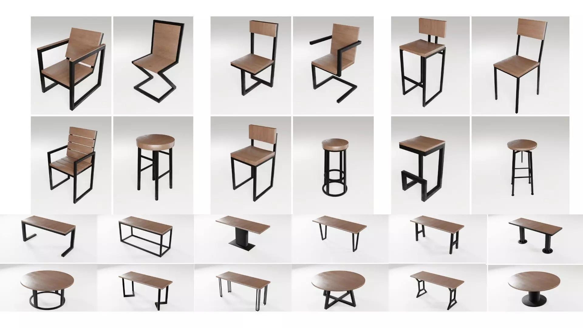 Table chair loft dining design modern wooden metal 3D Model Collection_0