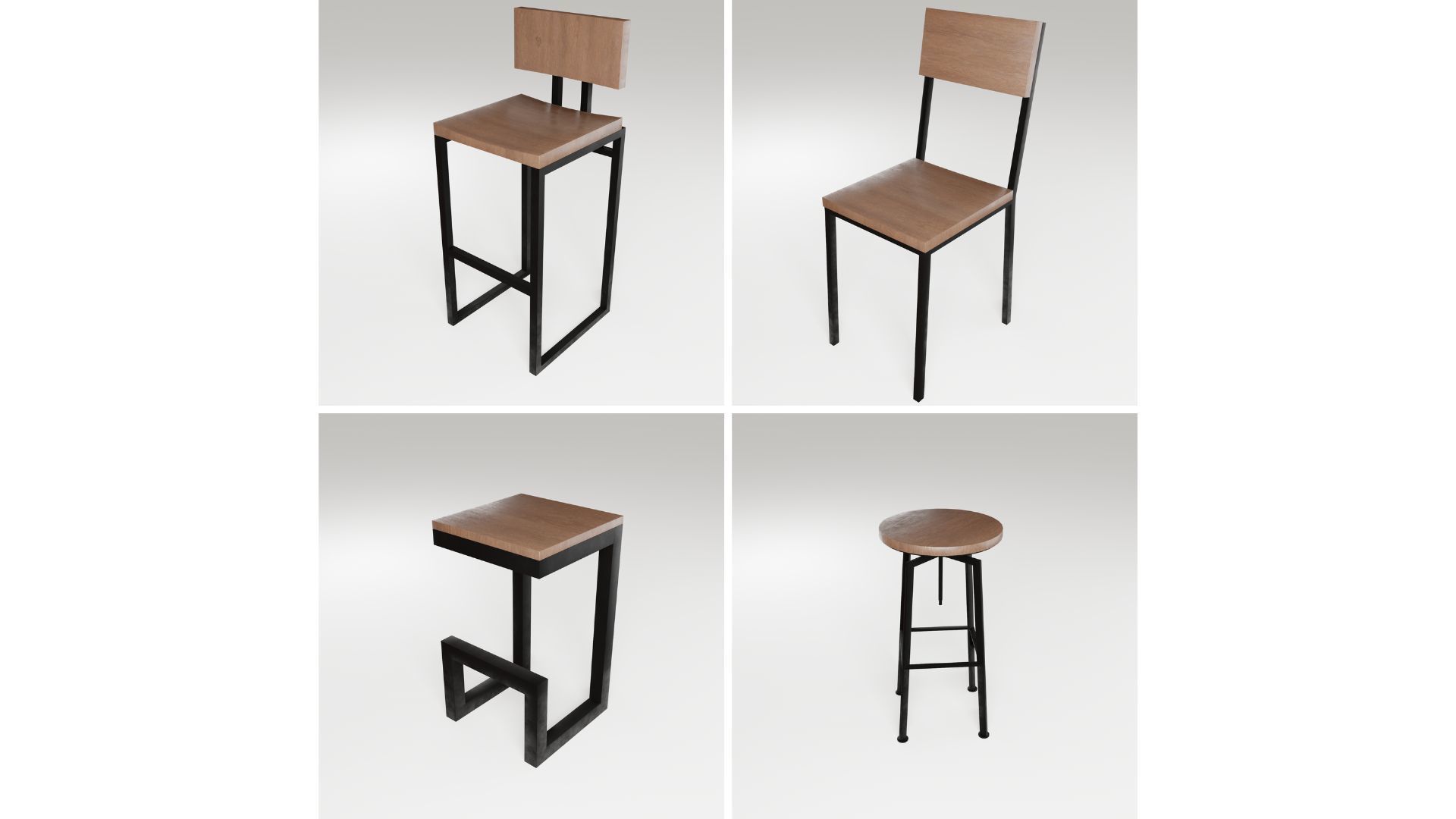 Table chair loft dining design modern wooden metal 3D Model Collection_5