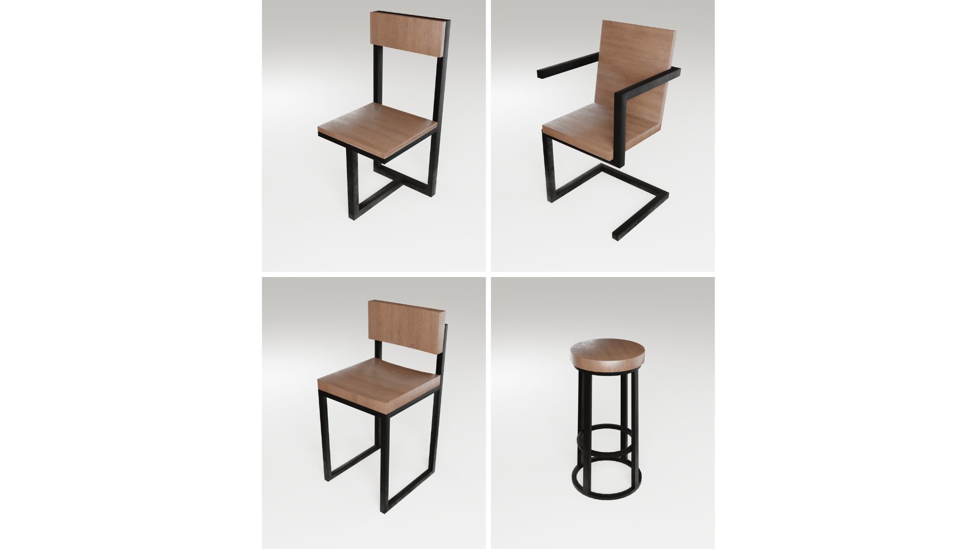Table chair loft dining design modern wooden metal 3D Model Collection_2